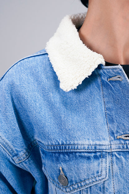 Light Denim Jacket With Sherpa shop at Rockstar Jeans