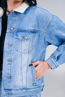Light Denim Jacket With Sherpa