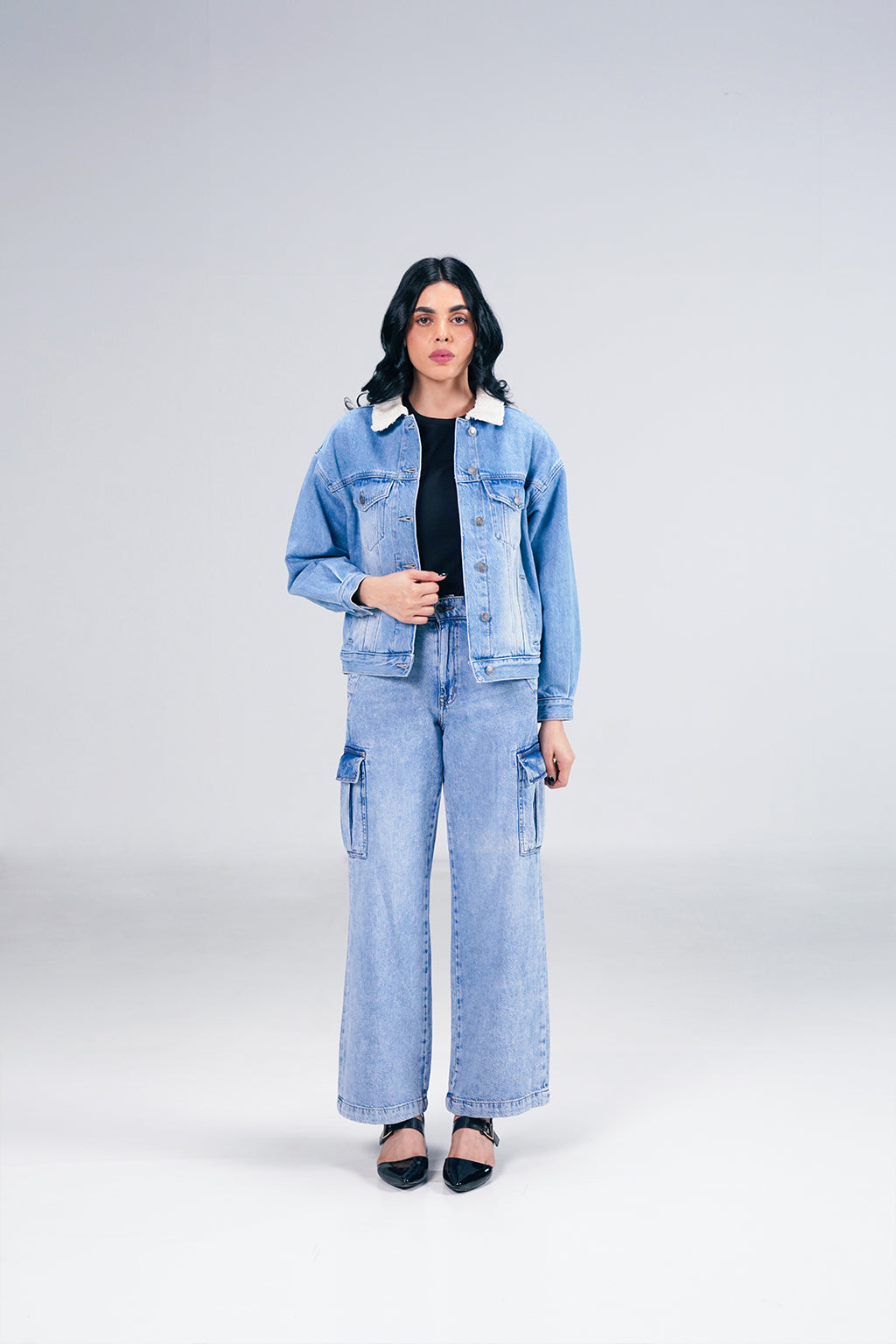 Light Denim Jacket With Sherpa