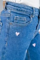 Wide Leg Heart Embroidery Jean