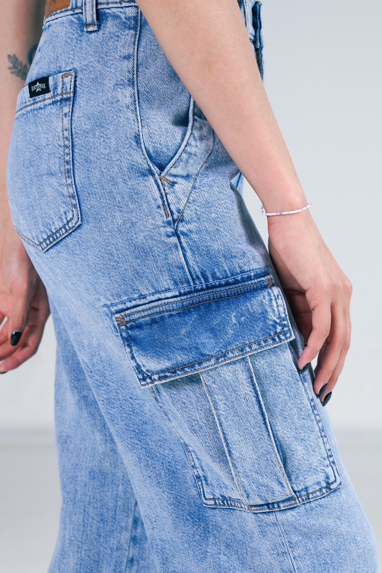 High Rise  Cargo Acid Wash shop at rockstar jeans