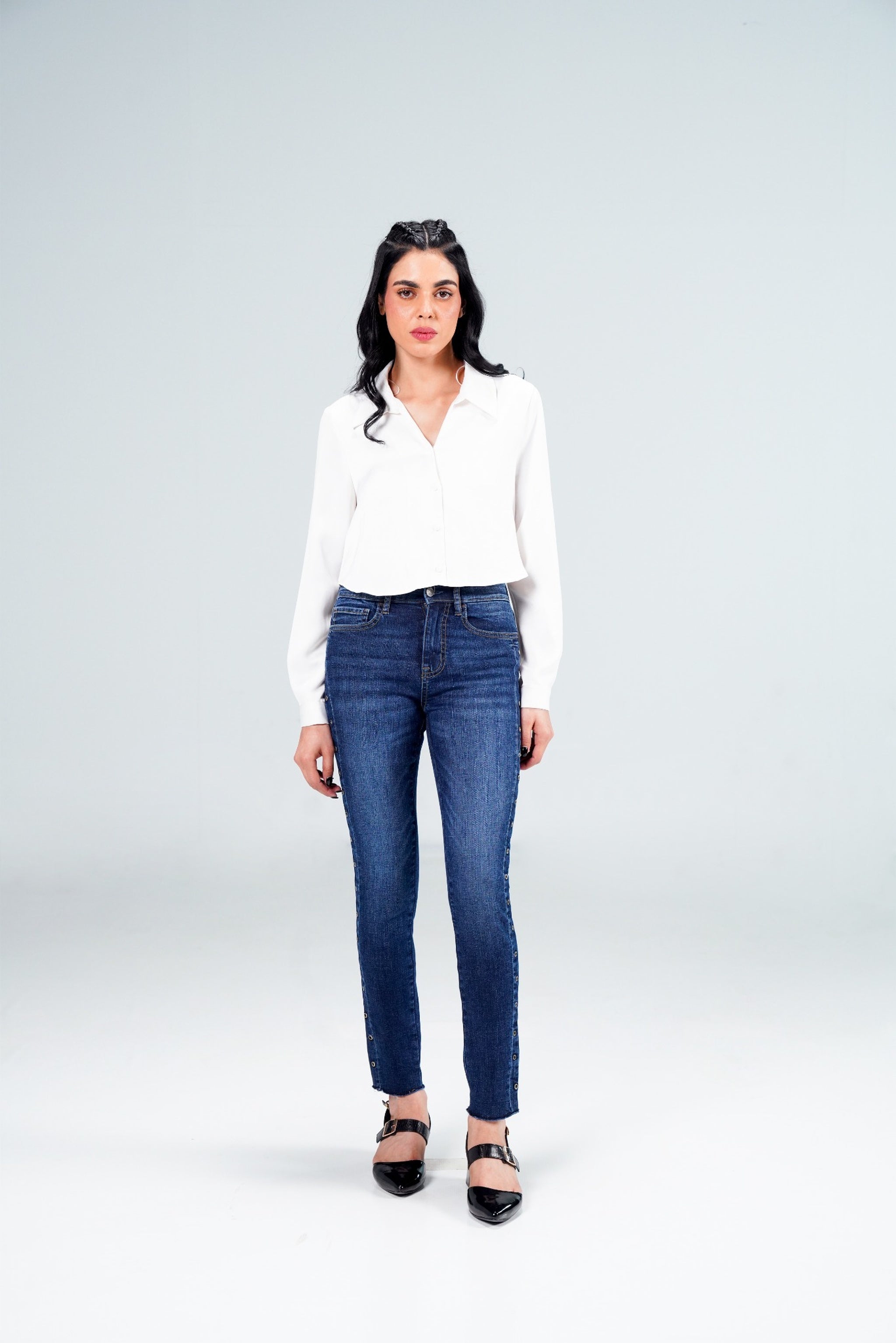 Skinny Fit With Eyelets Medium Blue