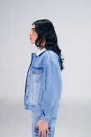 Light Denim Jacket With Sherpa