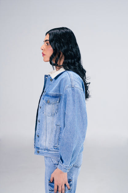 Light Denim Jacket With Sherpa shop at Rockstar Jeans