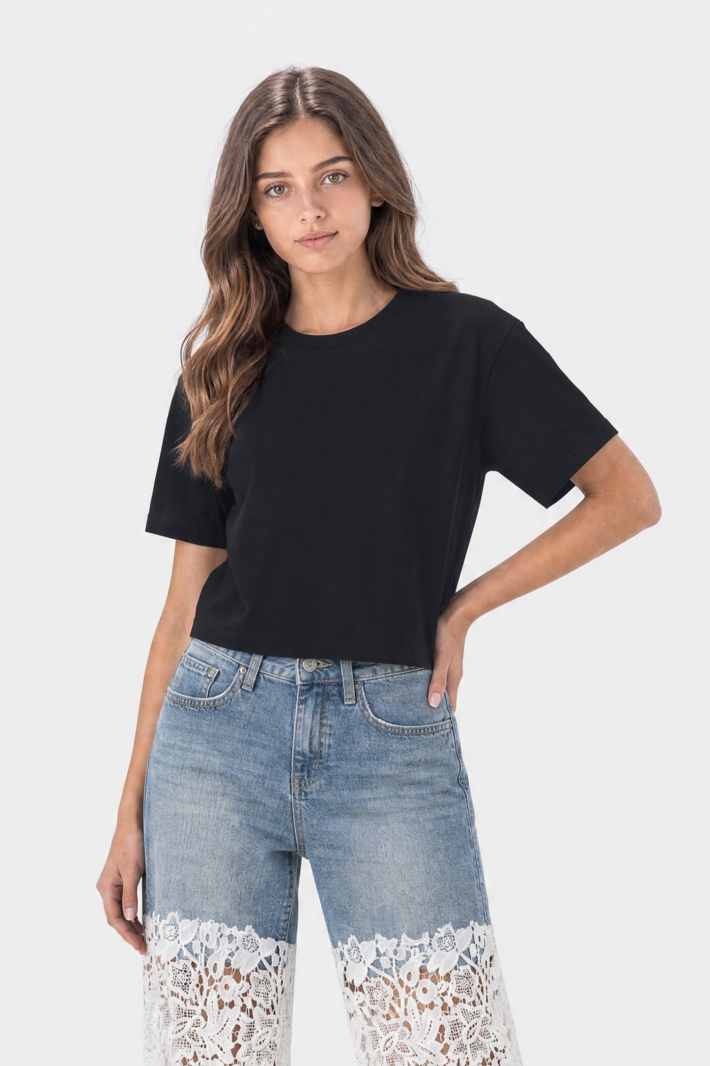 Cropped Short Sleeve T-Shirt Black