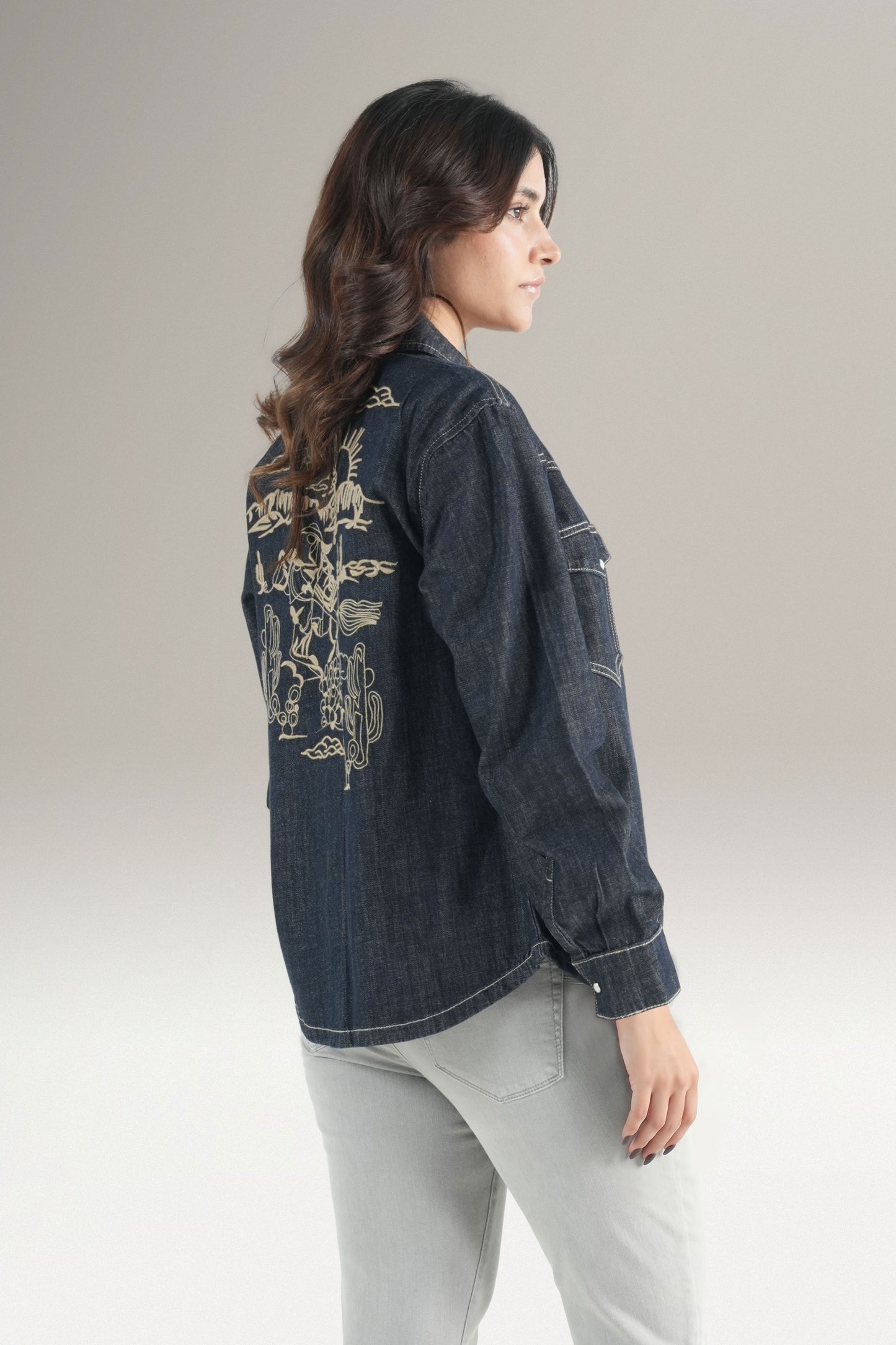 Embrioded Denim Western Shirt
