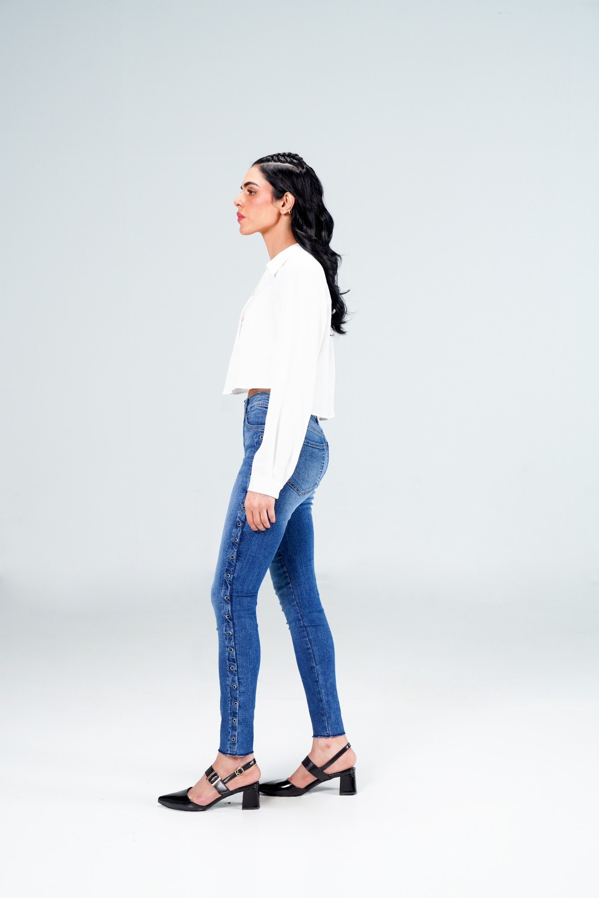 Skinny Fit With Eyelets Light Blue